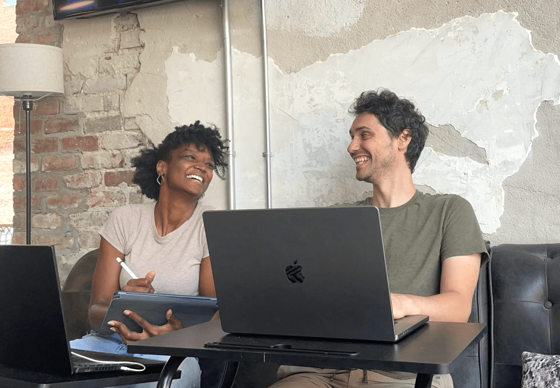 Katria and James working in the studio